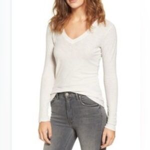 JAMES PERSE Slub Cotton V-Neck Long Sleeve White 1
